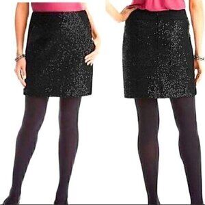 Loft Skirt Womens Size 6 Black Sequin Wool Blend Pockets Mini Date Night NWT